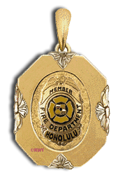 14 Karat Gold Fire Department Shield Pendant - Trademark Jewelers