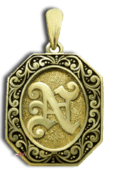14 Karat Gold Octagon Antiqued Hawaiian Initial Pendant - Trademark Jewelers