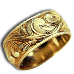 14 Karat Gold Leaf Beaded Scroll Hawaiian Ring - Trademark Jewelers