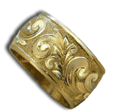 14 Karat Gold Hawaiian Raised Leaf Scroll Wedding Ring - Trademark Jewelers
